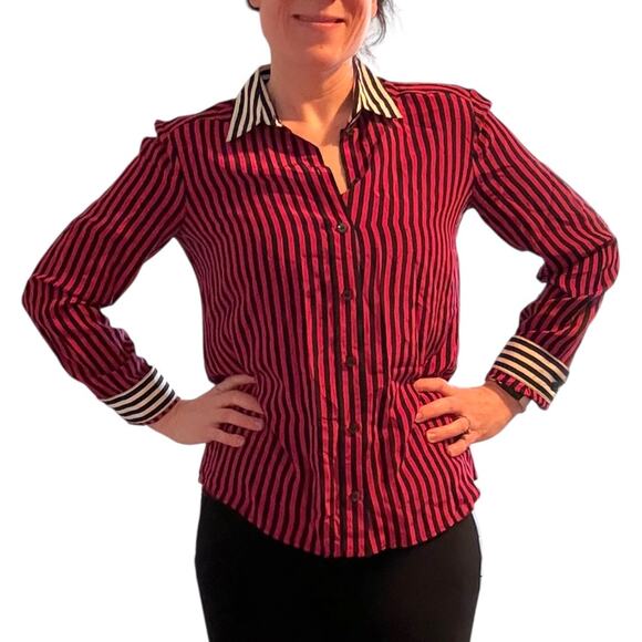 Vintage Gucci Silk Button Down Shirt - U.S. 6 - Pink/Black Stripe - Like New - Picture 5 of 15